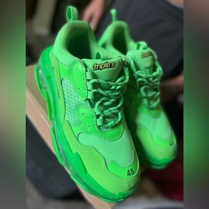 Fabric Mesh Clear Sole Men’s Triple S Sneakers 37 Fluo Green